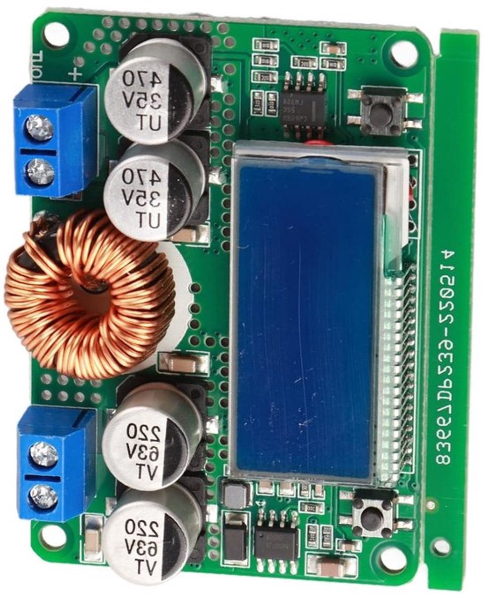 Spanningsregelaar - DC/DC-omvormer - Neerwaartse module - 8-60 V tot 3-32 V - LCD - Digitale voltmeter - Ampèremeter - Behuizing - Geschikt voor auto- en motorfietsen.