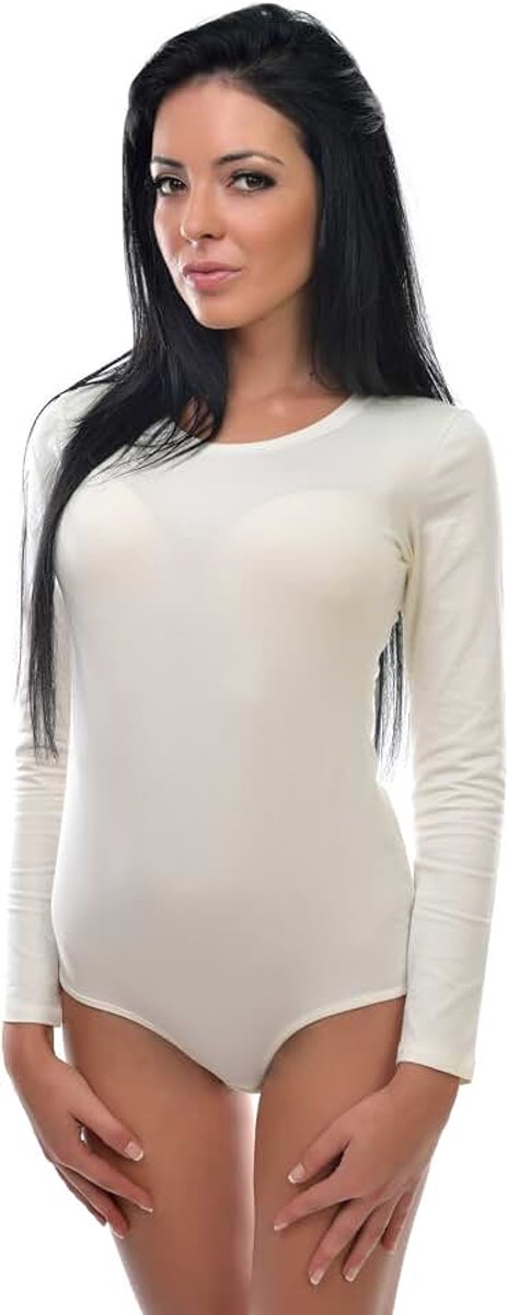 Damesbody met lange mouwen, ondoorzichtige bodysuit met ronde hals voor vrouwen, body met lange mouwen in verschillende kleuren, body shaper van katoen, jumpsuit