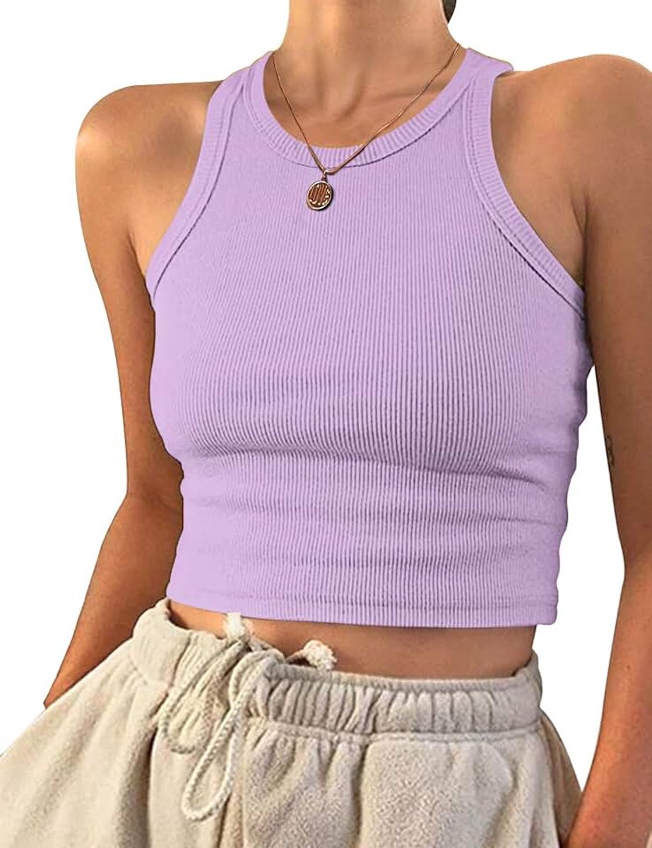 Crop Top Wit Dames Mouwloos Racerback Ronde Hals Tank Top
