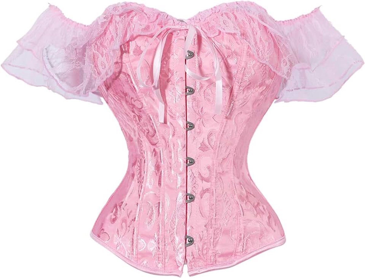 Korset met kanten mouwen voor dames, vintage bloemenpatroon, bustier-top