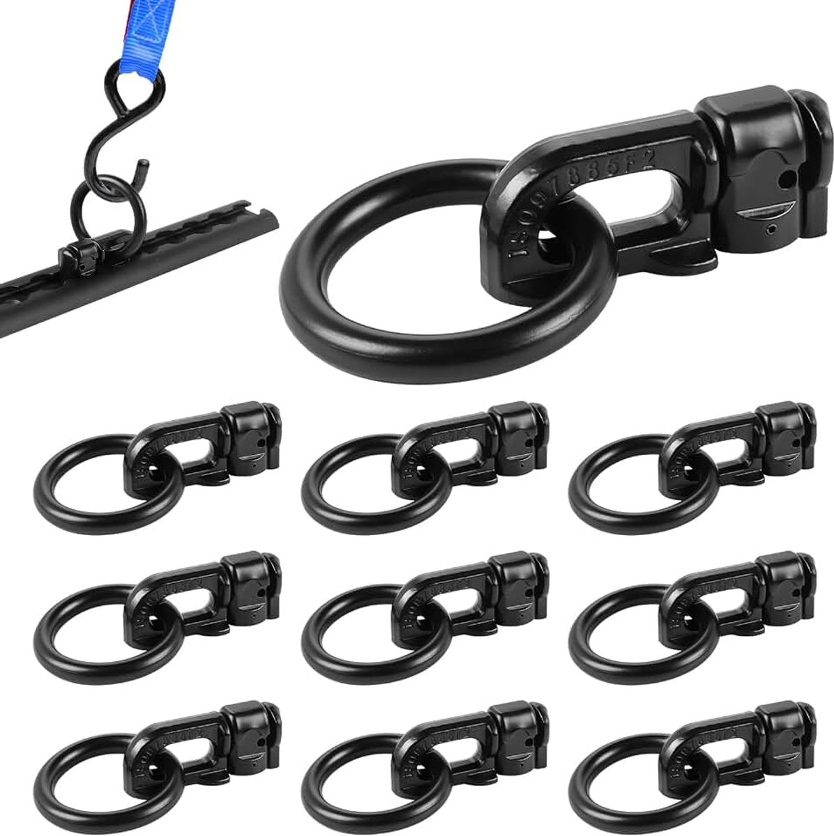 Set van 10 dubbele bouten met ring, L-rail met dubbele bouten voor riem, breukvastheid 2500 kg, accessoires voor laadrails van vrachtwagens, aanhangers, pick-up (zwart)