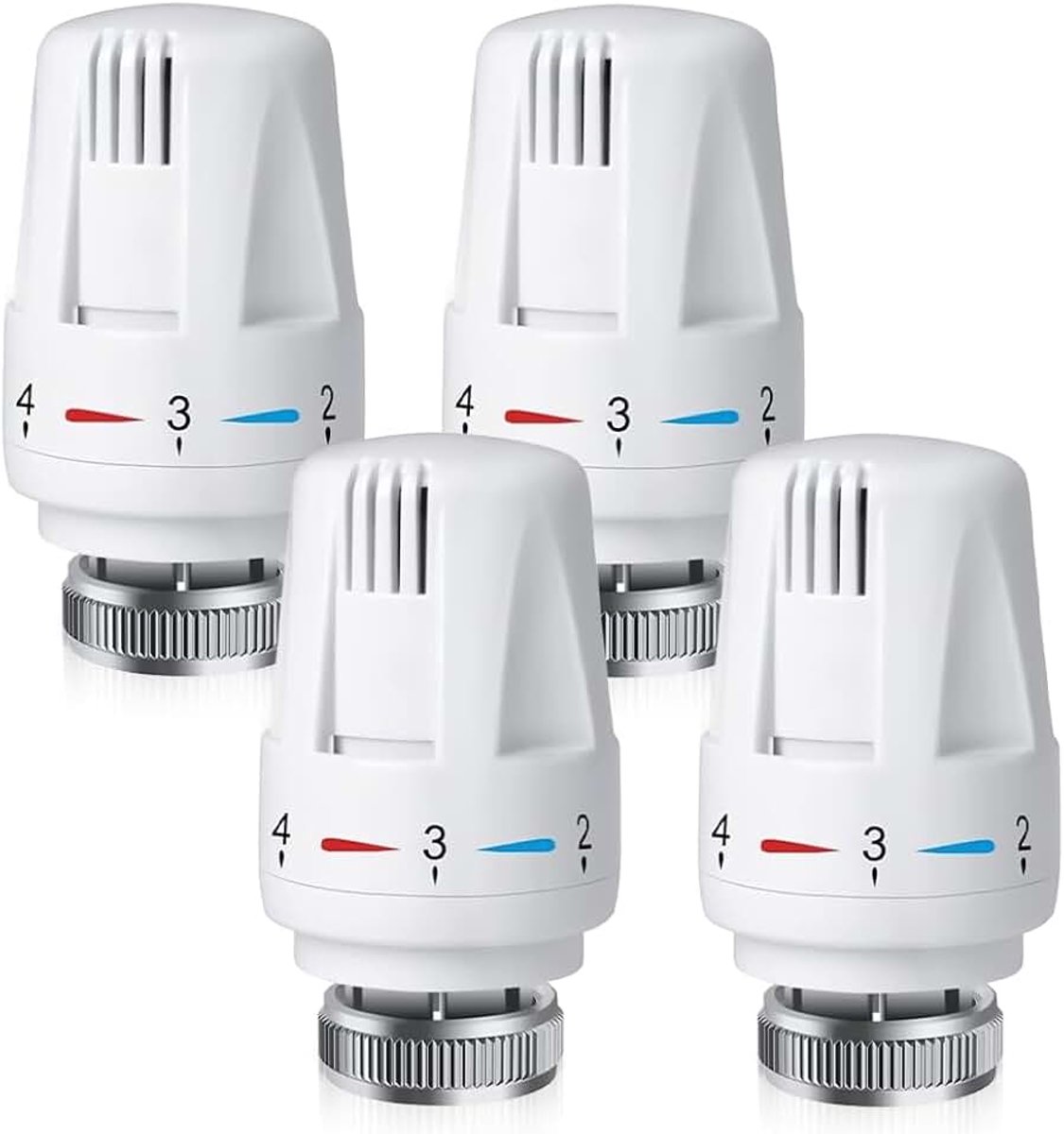 4 stuks, radiatorthermostaat voor schroefdraad M30 x 1,5, thermostaatkop, verwarmingsregelaar, radiatorventiel, reservekop, verwarmingsthermostaat voor kantoor en thuis