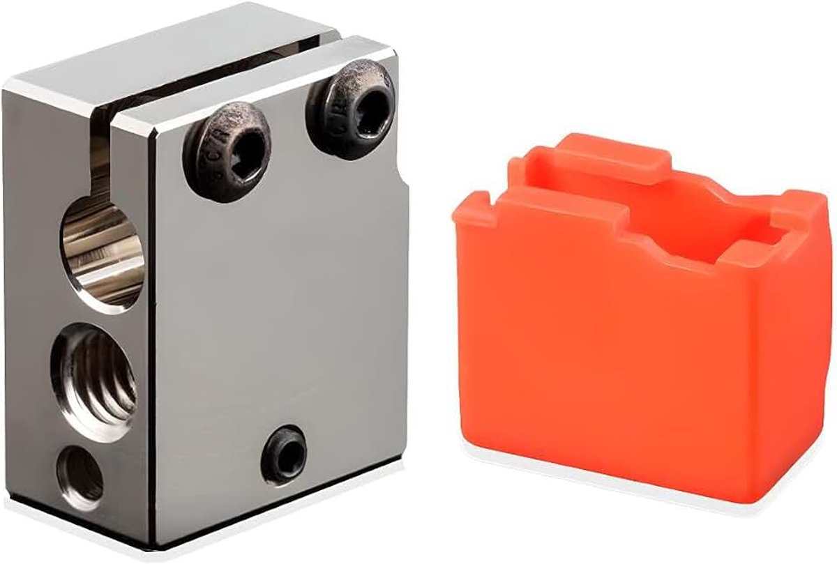 Plated Copper Heater Block voor PT100 Volcano Hotend,Prusa i3 Hotend Volcano,Sidewinder X1 X2,FLSUN SR 3D Printer Verwarmingsblok van Geplateerd Koper met Siliconen Sok.(1 stuk)