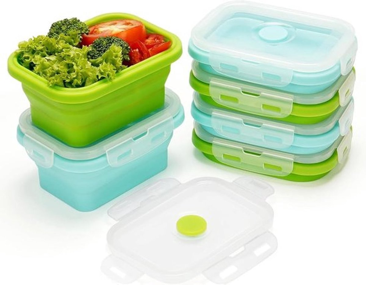 Inklapbare voedselopslagcontainers - Maaltijdvoorbereidingsbakjes - Herbruikbare luchtdichte containers - Magnetron-, vaatwasser- en diepvriesveilig - Geschikt voor jouw keuken - 6-pack opslagboxen met deksel