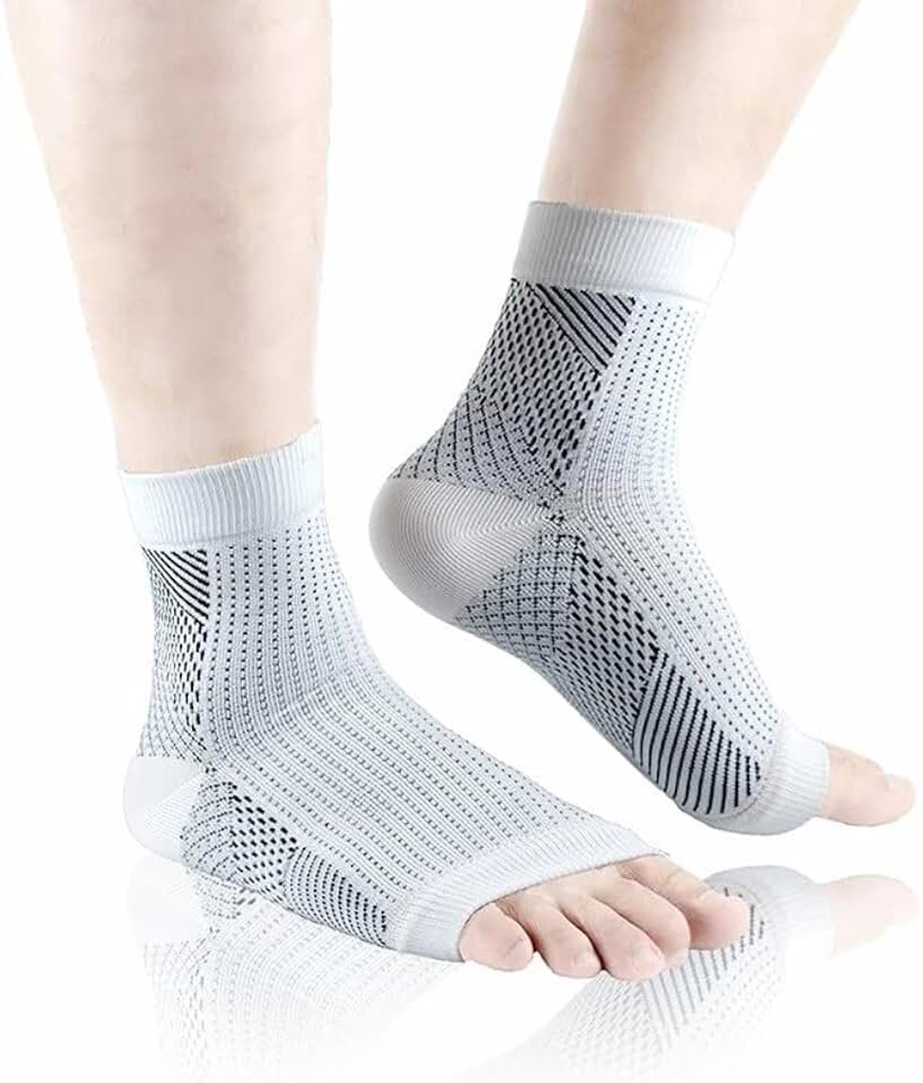 Sokken - Compressie Sokken - maat 36-40 - VoetVitaal - Neuro Socks - Slaapsokken - Bedsokken - Steunsokken - Massagesokken - Zonder Tenen (Wit, 36t/m40)