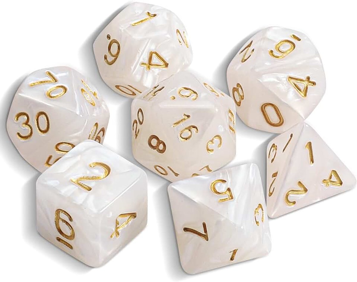 Dobbelstenen Polyhedral Dobbelstenen Set - 7 Stuks voor Dungeon en Dragons MTG RPG D&D D20, D12, D10, D%, D8, D6, D4 (Ivoor Wit)