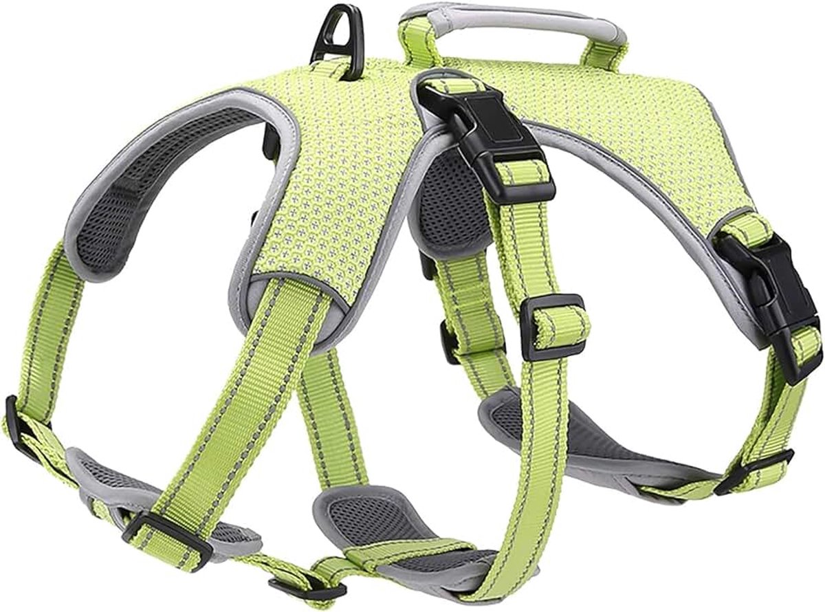 Hondentuigje, ontsnappingsbestendig, trekvrij, reflecterend, verstelbare vest met duurzame greep, hondentuigje voor grote/actieve honden (Groen, S)