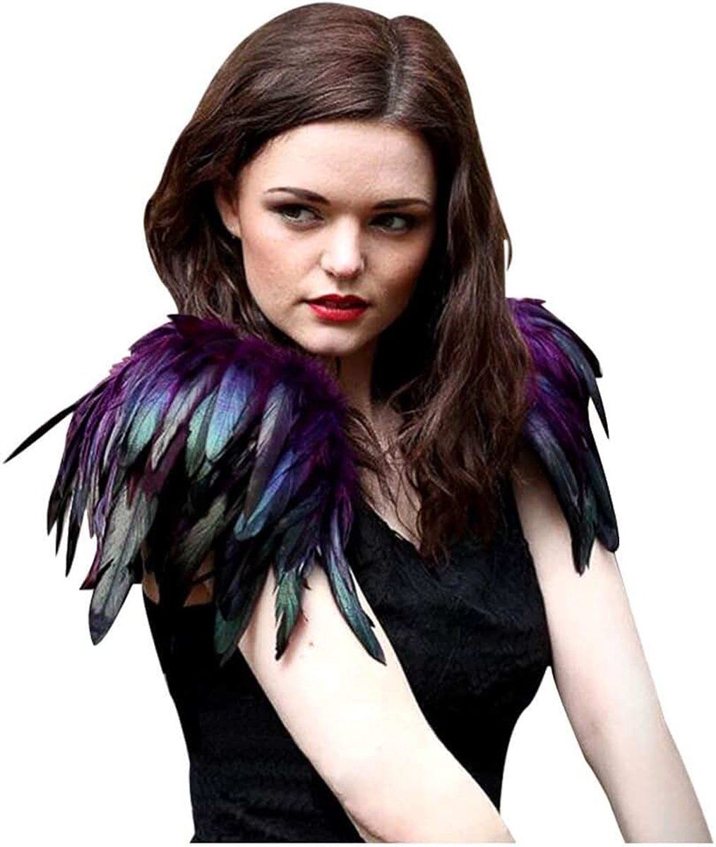 Doek met veren, schouderriem met veren, cape van veren, sjaalkraag van veren, gothic-jurk, sjaalkraag voor Halloween, carnaval, cosplay