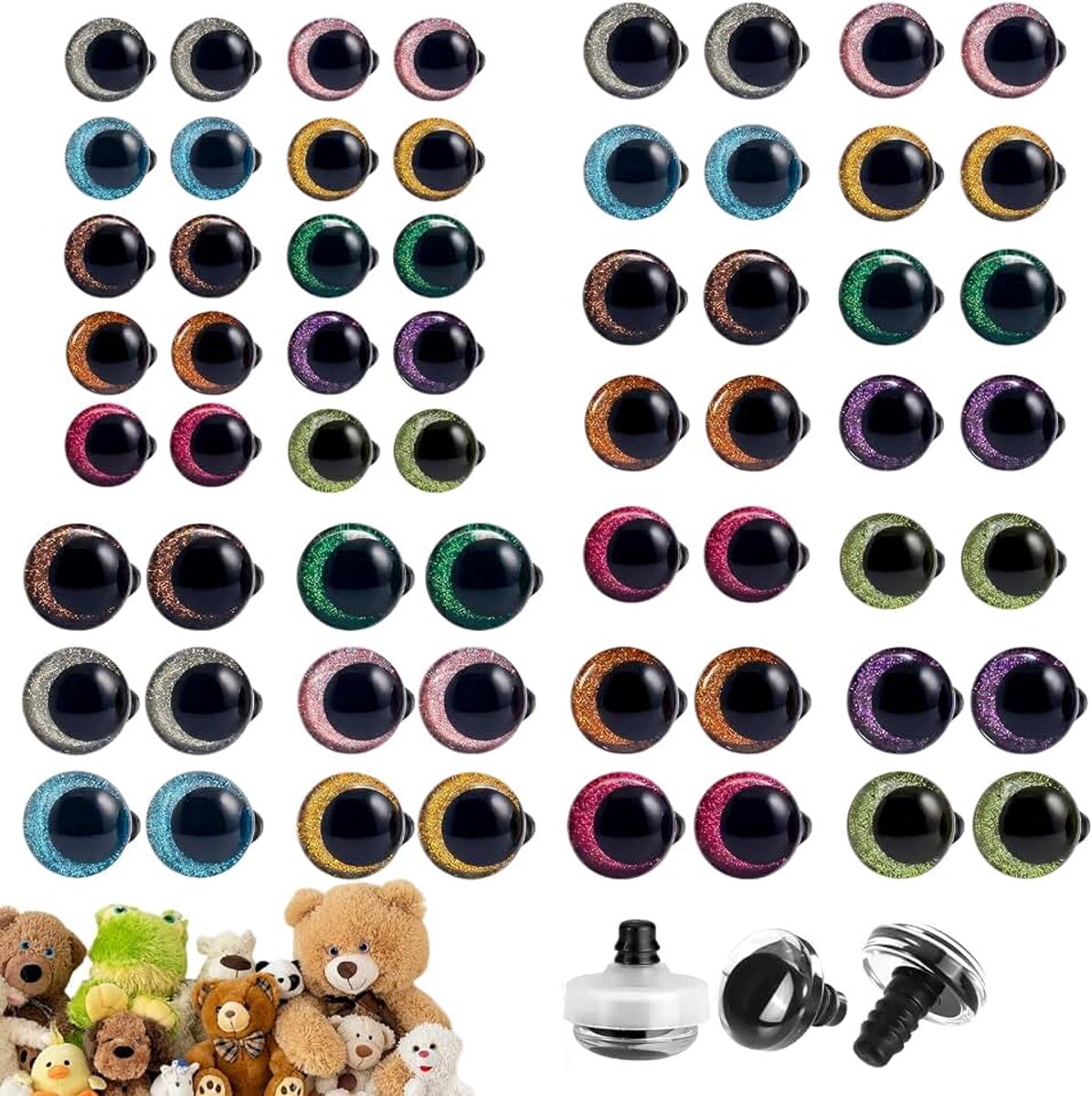 Ogen van kunststof, 10 kleuren, gehaakte glitterogen voor Amigurumi, gesorteerd, pluche dieraccessoires en knutselwerk