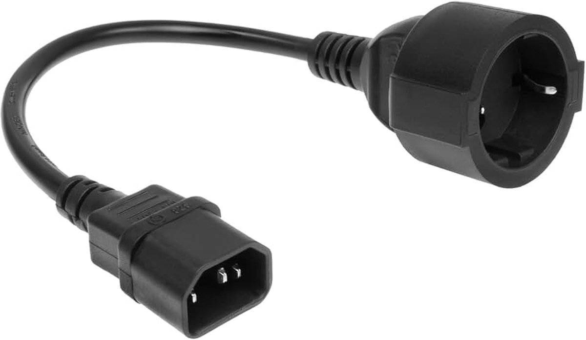 Stroomkabel C14 naar contrastekker 20cm zwart | Netwerkkabel, Snagless, voor datacenters