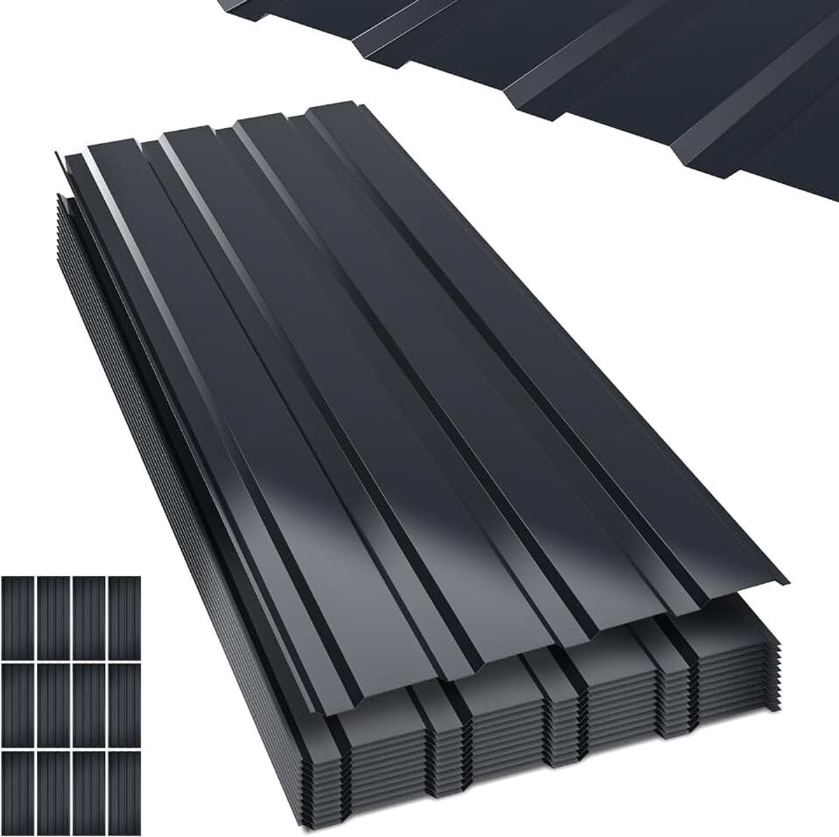 115 x 45 cm = 6 m² trapeziumplaat, 12 stuks, golfplaten voor dak, 0,25 mm dik, verzinkte stalen dakplaten, antraciet dakplaten