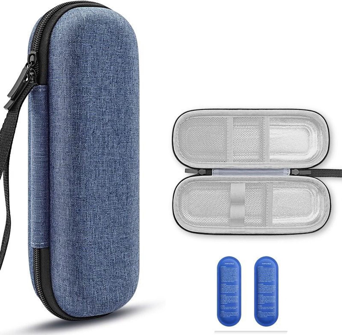 Casalora Insuline koeltas (inclusief 2 koelelementen) – Diabetes tas medische etui - Koelbox – Insuline-etui – Reiskoeltas – Koeltas voor insulinepen – 20,5 x 7,5 x 5,5 cm – Geschikt voor uitjes en reizen – Blauw