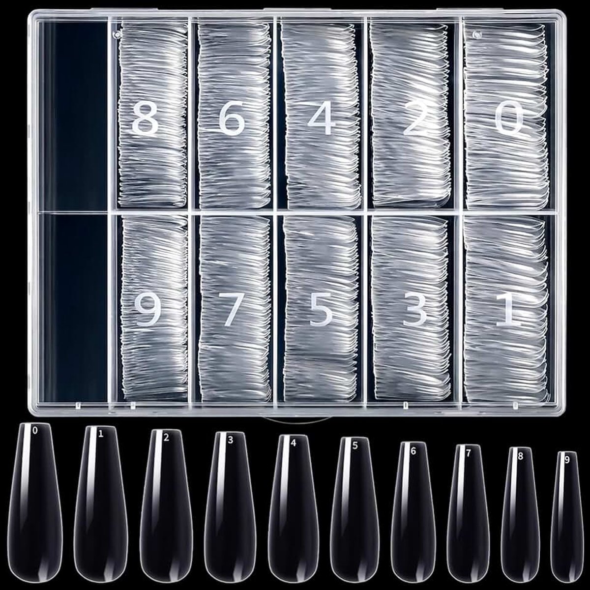 500 stuks acryl kunstnageltips, kunstnagels, nep doodskistnageltips, nageltips voor vrouwen en meisjes (transparant)