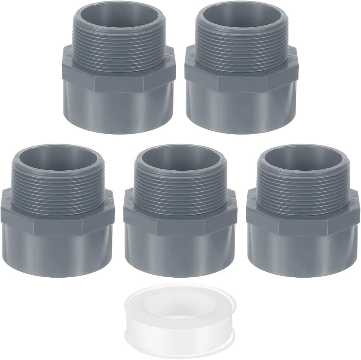5 stuks 63 mm PVC slangkoppeling, mannelijke draad aansluitadapter (basis x mannelijke buisdraad) voor tuin zwembaden, boerderij irrigatie waterleiding, instrumentmet, grijs