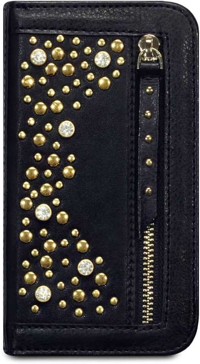 Ronde Stud Rits PU Lederen Portemonnee Case/Cover/Pouch voor Samsung Galaxy S4 - Zwart