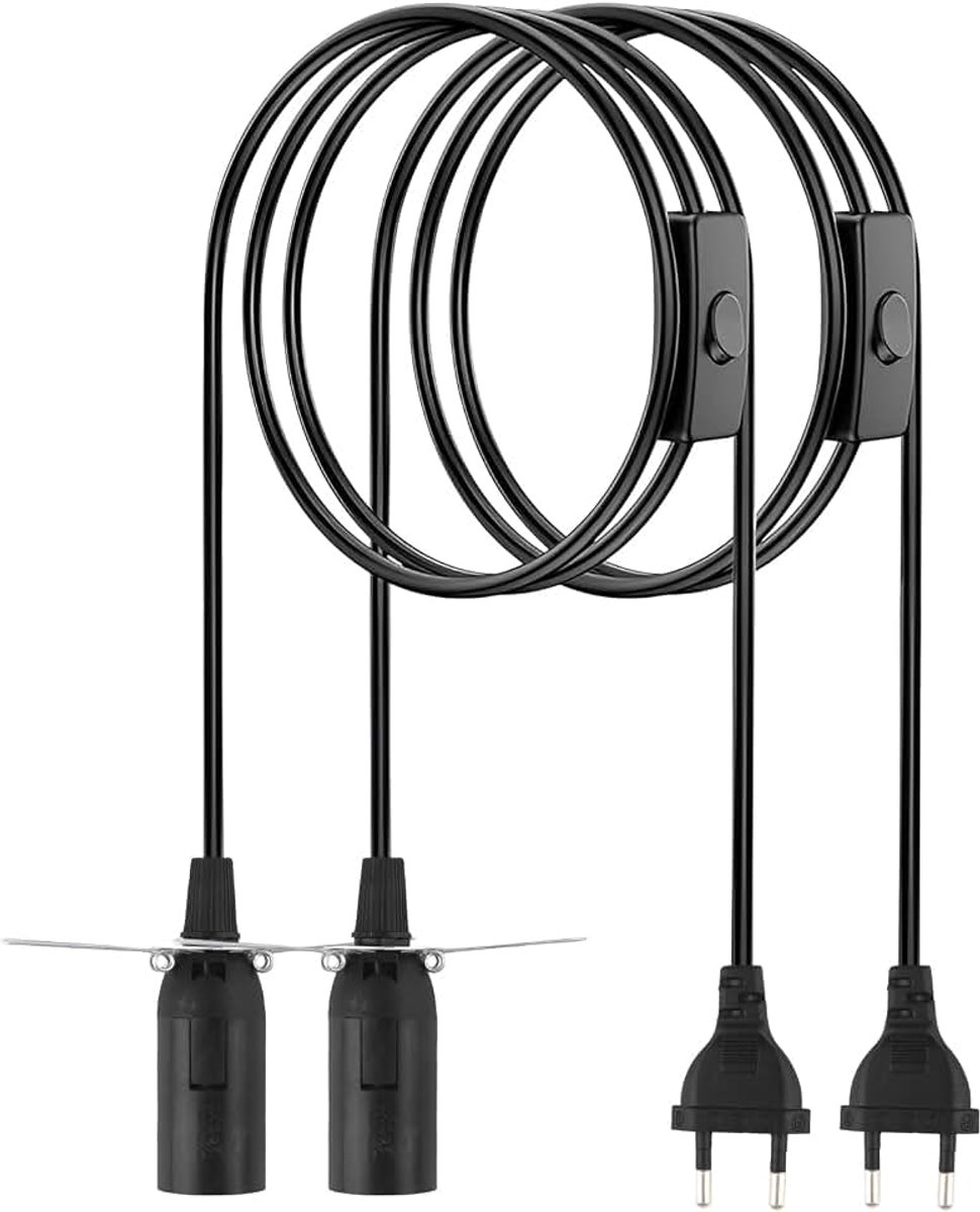 2 stuks E14-fitting met kabel en schakelaar, 3 m lamphouder | E14 fitting zoutkristallen lamp EU-stekker voor lampophanging DIY lampen plafondlamp zwart