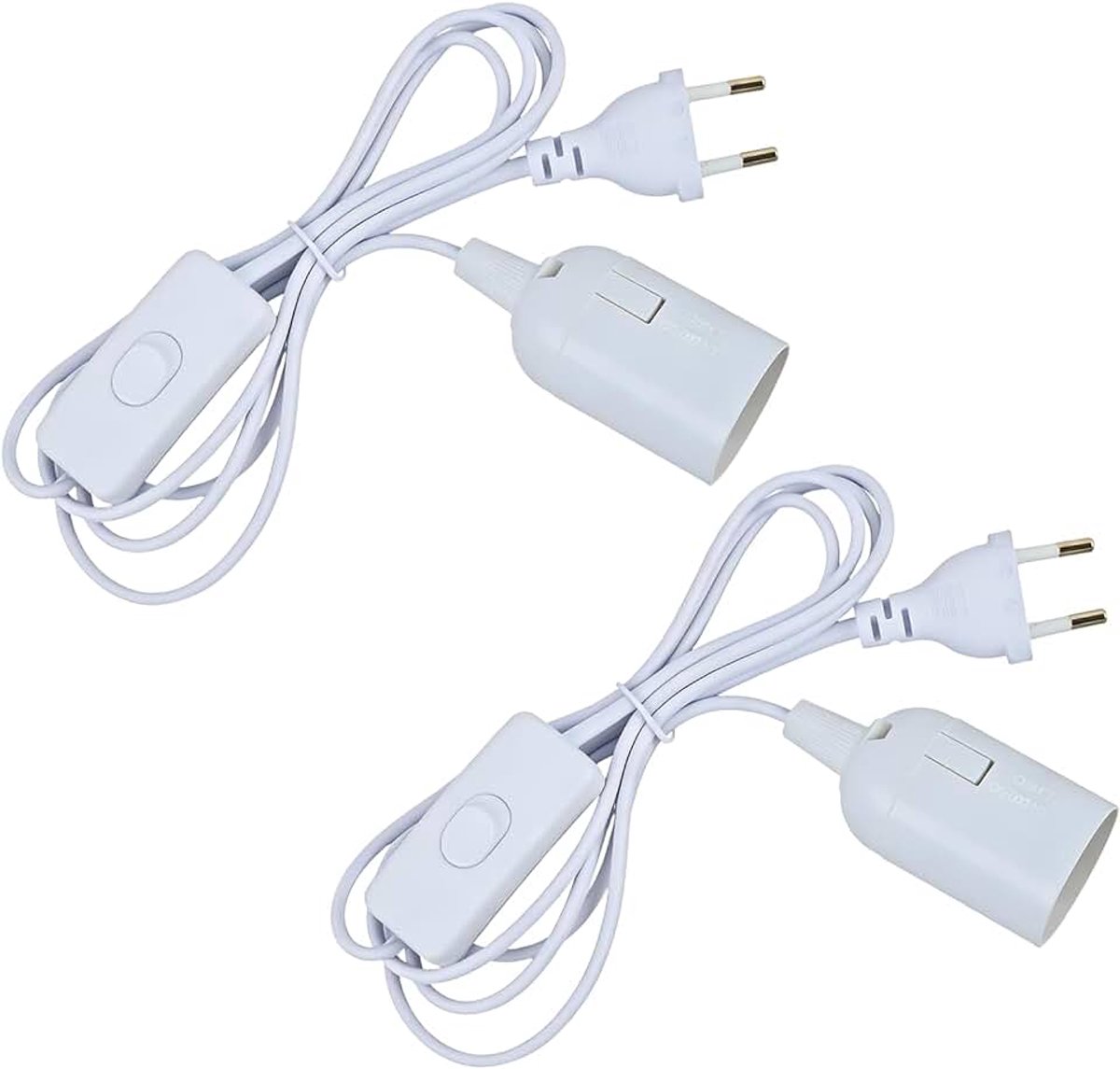 2 stuks E14-lampfitting met 1,8 m kabel en eurostekker, lampfitting E14 met schakelaar, bekabelde lampfitting met schakelaar en stekker voor zoutlamp, doe-het-zelf lampen en plafondlamp, wit