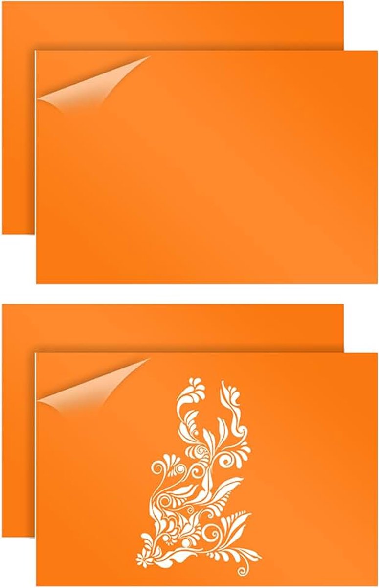 ABS-kunststof plaat, graveerplaatjes, blank, 30 x 20 cm, 1,3 mm, laserplaten om te graveren, graveerplaat voor doe-het-zelf tekenen, knutselen, snijden, 4 stuks (wit op oranje)