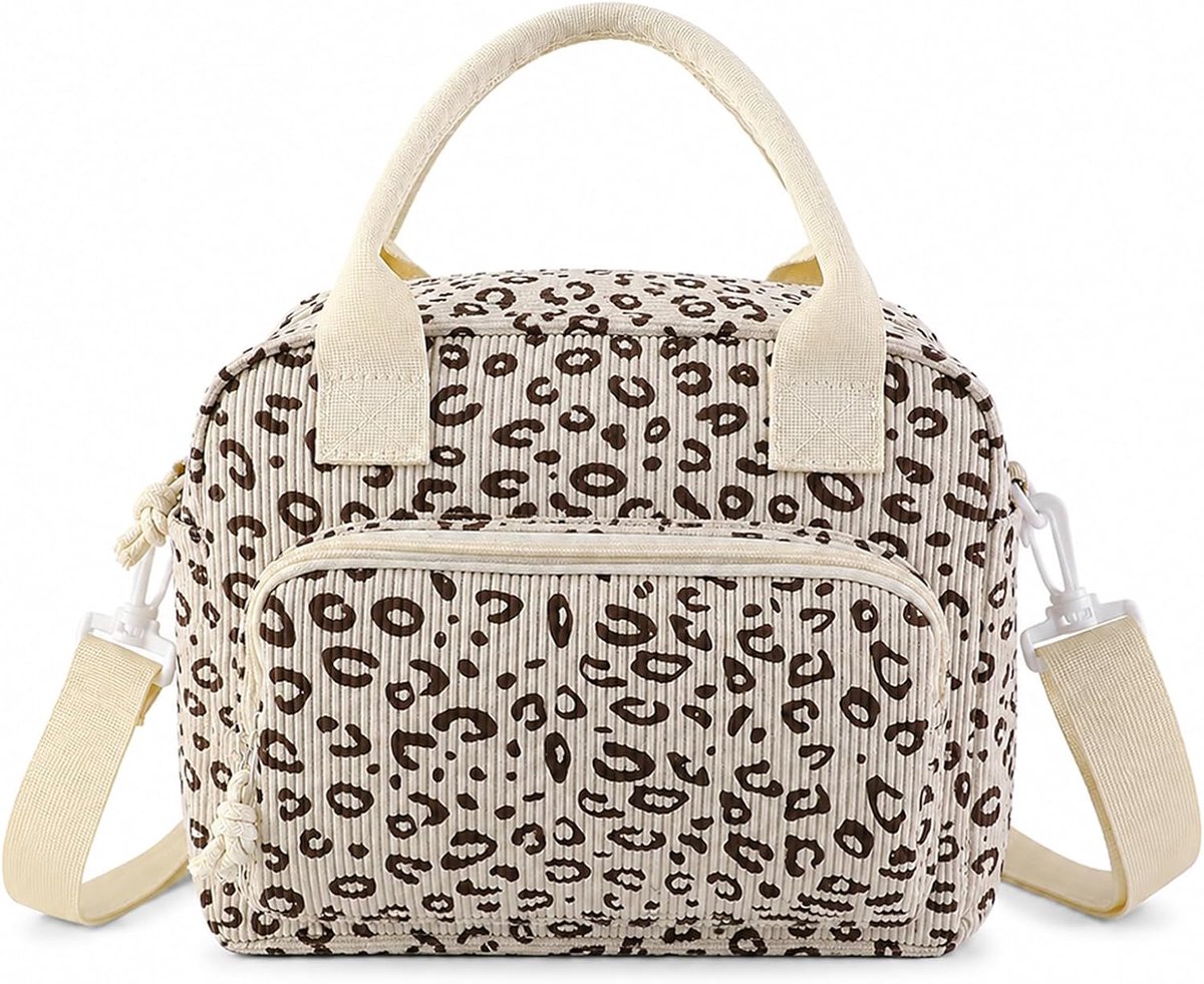 KZQ Isolerade maaltijdzakken 10 liter, lunchkoeltas met fluwelen voering en verstelbare schouderriem, herbruikbare picknicktas voor werk en school, luipaardprint