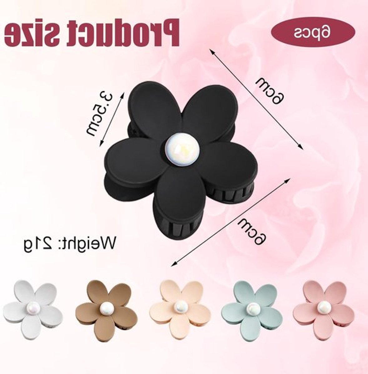 Grote Haarclips in Matte Afwerking met Bloemvorm voor Vrouwen - 6 Stuks, Antislip en Kleurvariaties