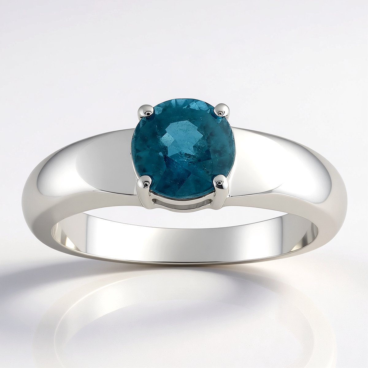Cavill - Elegante Zilveren Ring 925 Sterling - Groene Kyaniet 0,935 ct - Ronde Slijpvorm - Gerhodineerd - Handgemaakt - Modieuze Damesring