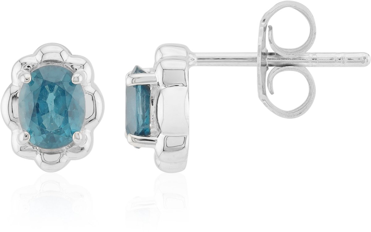 Cavill - 925 Sterling Zilver Oorstekers - 0,765 ct Groene Ovale Kyaniet - Rhodium Verguld - Elegante Edelsteen Oorbellen