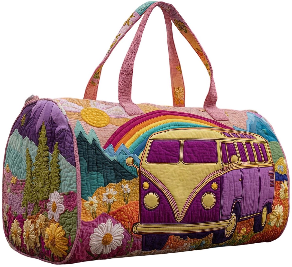 Textielen tas, retro bloemenprint in 3D-stijl, boho-stijl voor reizen en sport, meerkleurig, groot (18 x 9 x 9 inch)，10 modellen