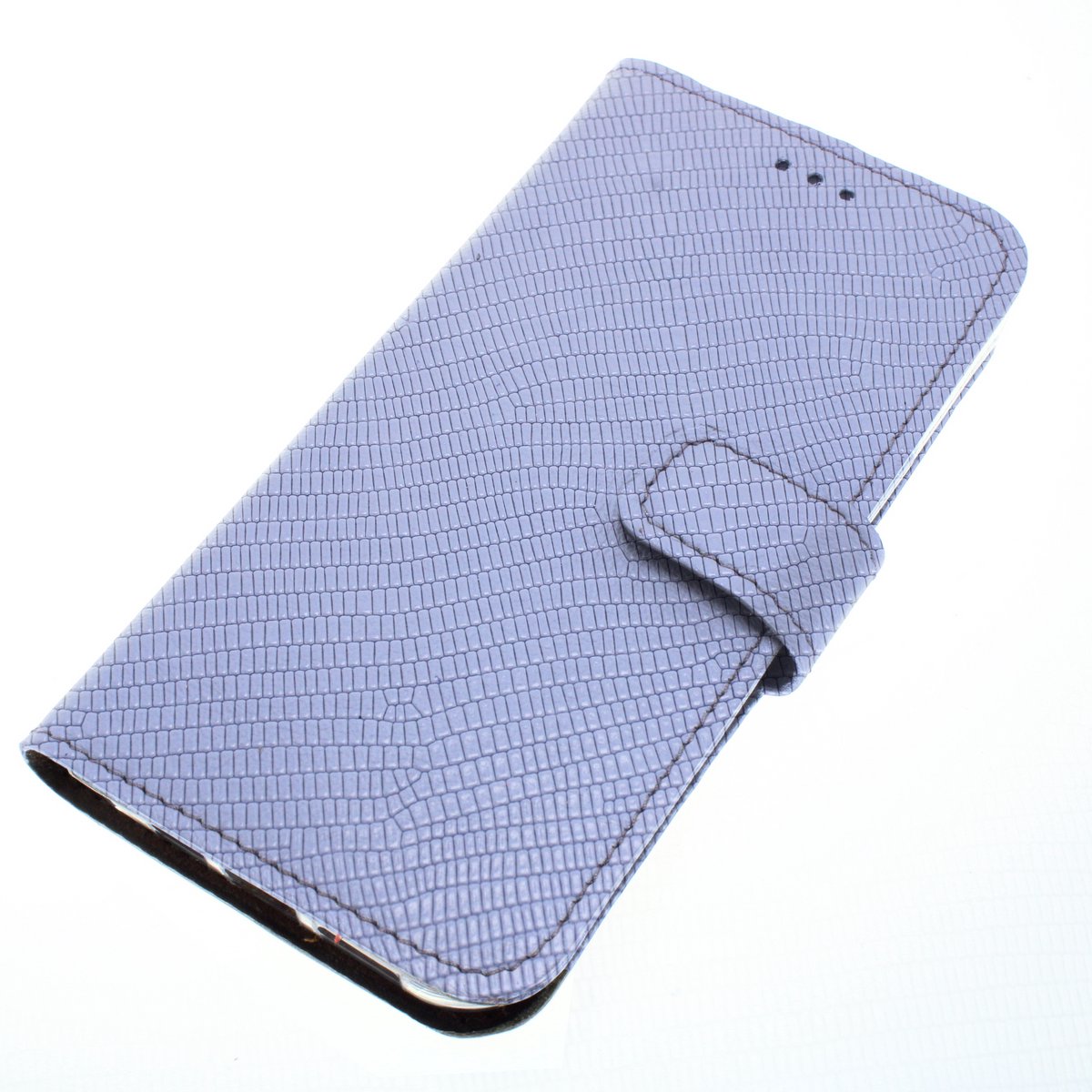 Handgemaakt Lichtblauw slangenprint kalfsleer echt leren iPhone 12 bookcase hoesje met twee pasjesvak en een briefgeldvak nr-04