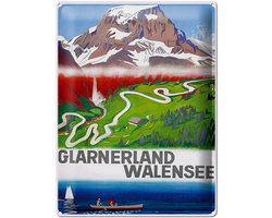 Blechschild Reise 30x40 cm Glarnerland Walensee Berge Tal Deko Schild