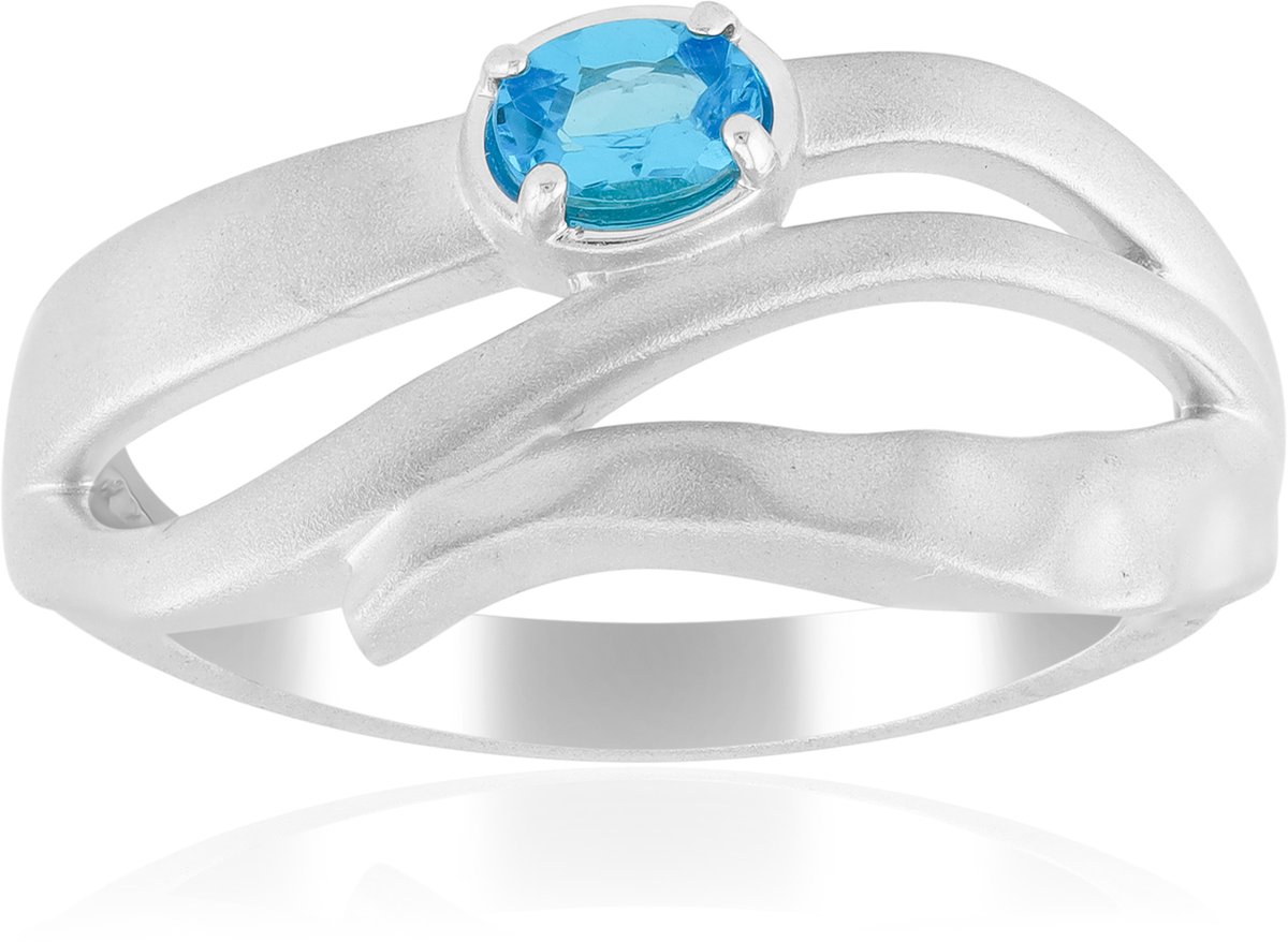 Cavill - Elegante Zilveren Ring 925 Sterling met Palladium - 0,128ct Neonblauwe Goias Apatiet Ovaal Slijpsel - Blauwe Edelsteen