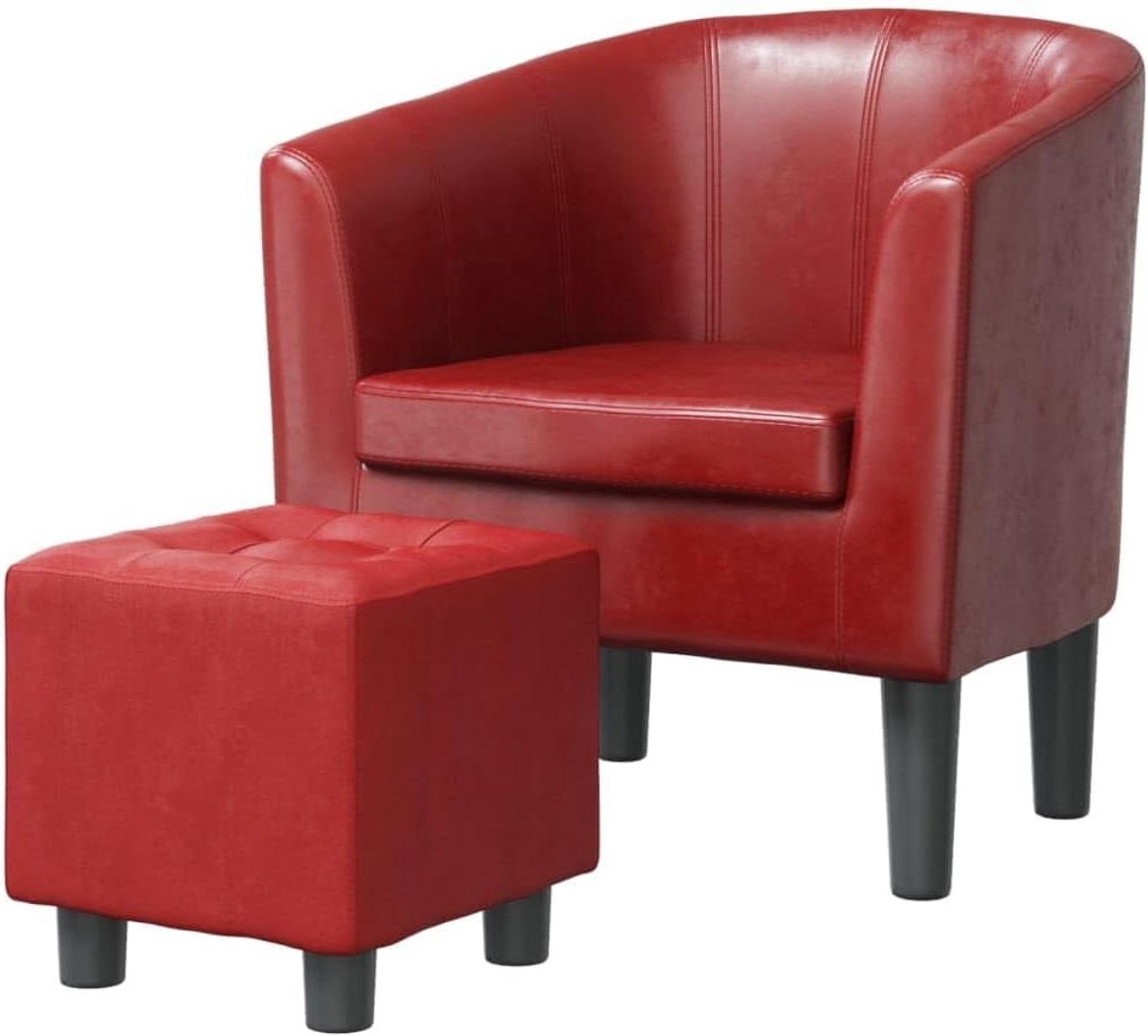 Kuipstoel met voetenbank - Fauteuil relax - Ontspannen zitten - Duurzaam kunstleer - 1 stuk - Wijnrood