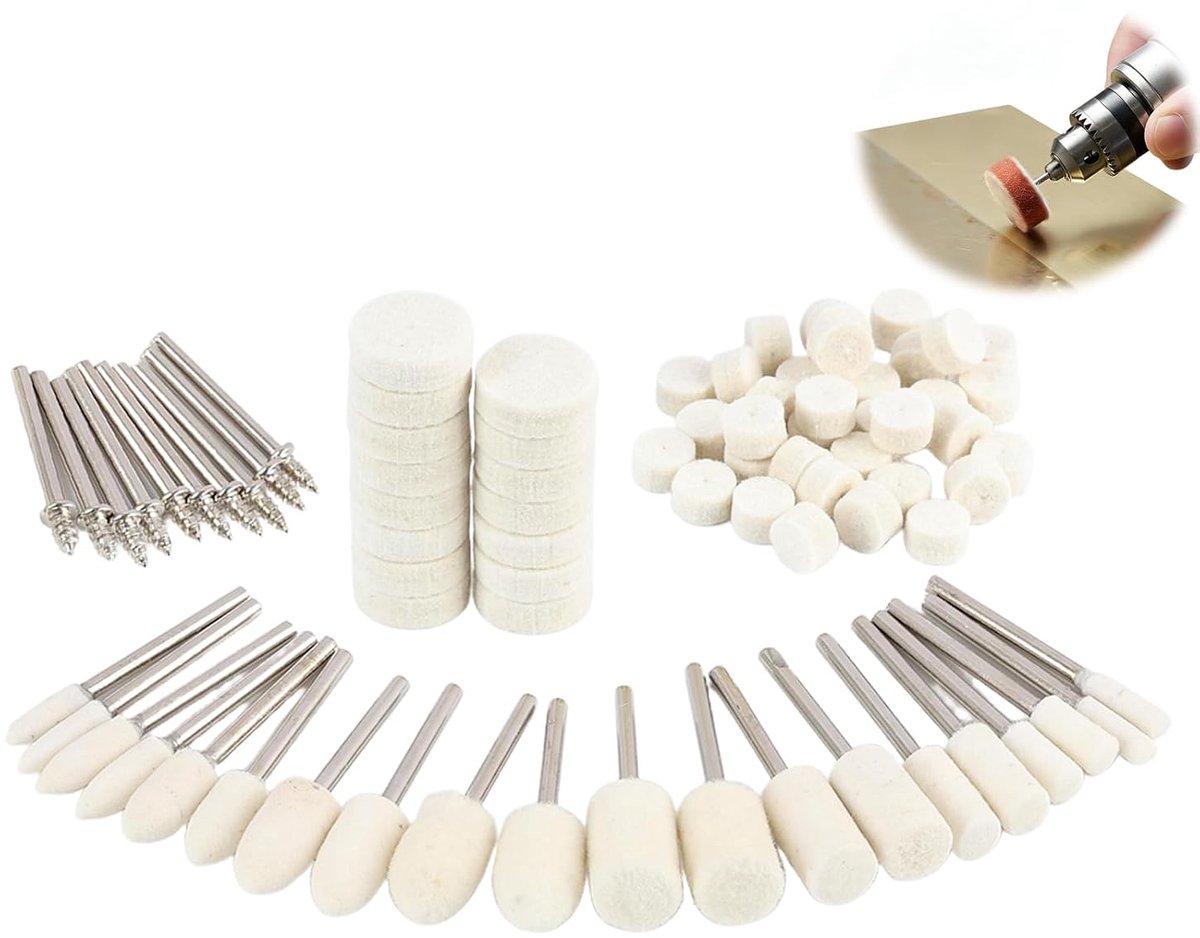 80 stuks polijstschijven, compatibel met Dremel polijstopzetstukken, wolvilt polijstschijven met 1/8 inch schacht, polijstopzetstukken voor rotatiegereedschap, sieraden, metaal, glas, assortiment