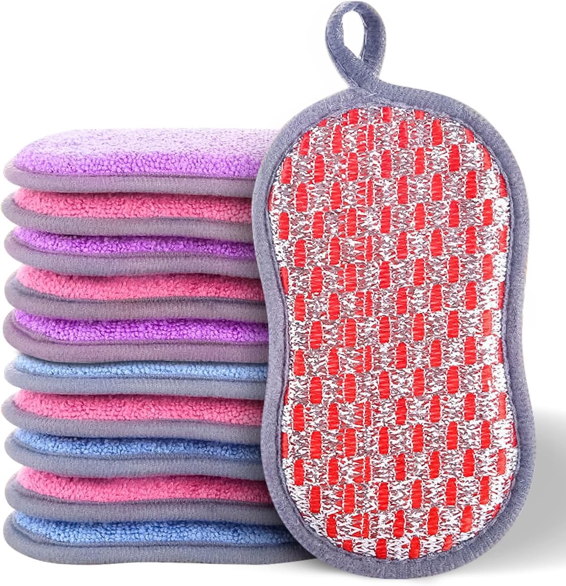 10 stuks keukenmicrofiber spons, keukenspons, schoonmaakschwam dubbelzijdige schuurschpons, reinigingsspons vaatwasspons voor reiniging van hardnekkig vuil