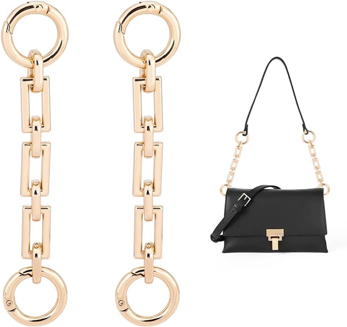 2 Stks Tas Extender Kettingen Legering Portemonnee Ketting Band 12 cm Gouden Crossbody Schoudertas Strap Extender Kettingen met Connector Ring voor Tas Bandjes Vervanging Accessoir
