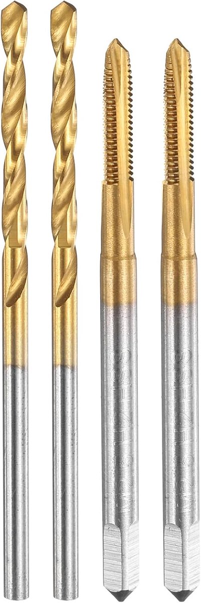 Schroefdraad- en boorset, M2,5 x 0,45 metrische spiraalpuntschroefdraadboor & 2,1 mm spiraalboor, titanium gecoate HSS-6542 schroefdraadsnijgereedschapset, 2 stuks