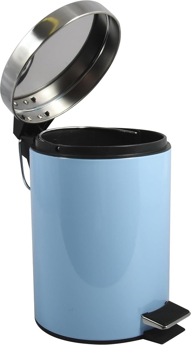 - Cosmetische Afvalbak Voor In De Badkamer - Roestvrij Staal Met Uitneembare Binnenemmer - Elegante Pedaalemmer - Compact en Praktisch - Pastelblauw - 3L