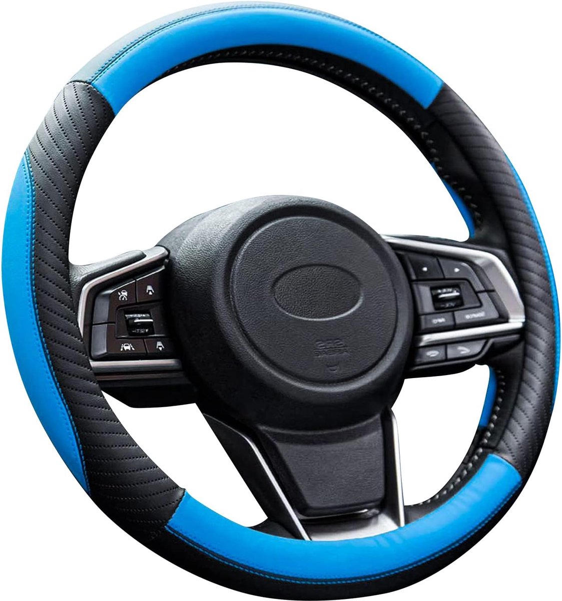 Leren stuurhoes voor het autostuur; 37 - 38 cm; antislip; universeel, blauw