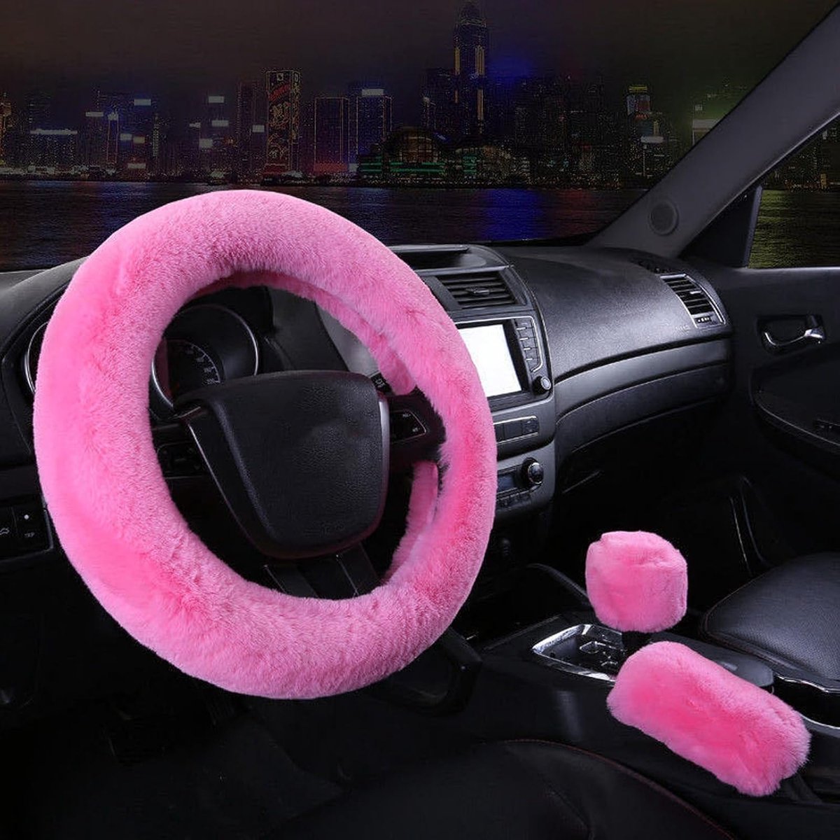 Set van 3 pluche stuurhoes, handremafdekking, versnellingspook, 38 cm, winter, warme autodecoratie voor dames en heren, autoliefhebbers