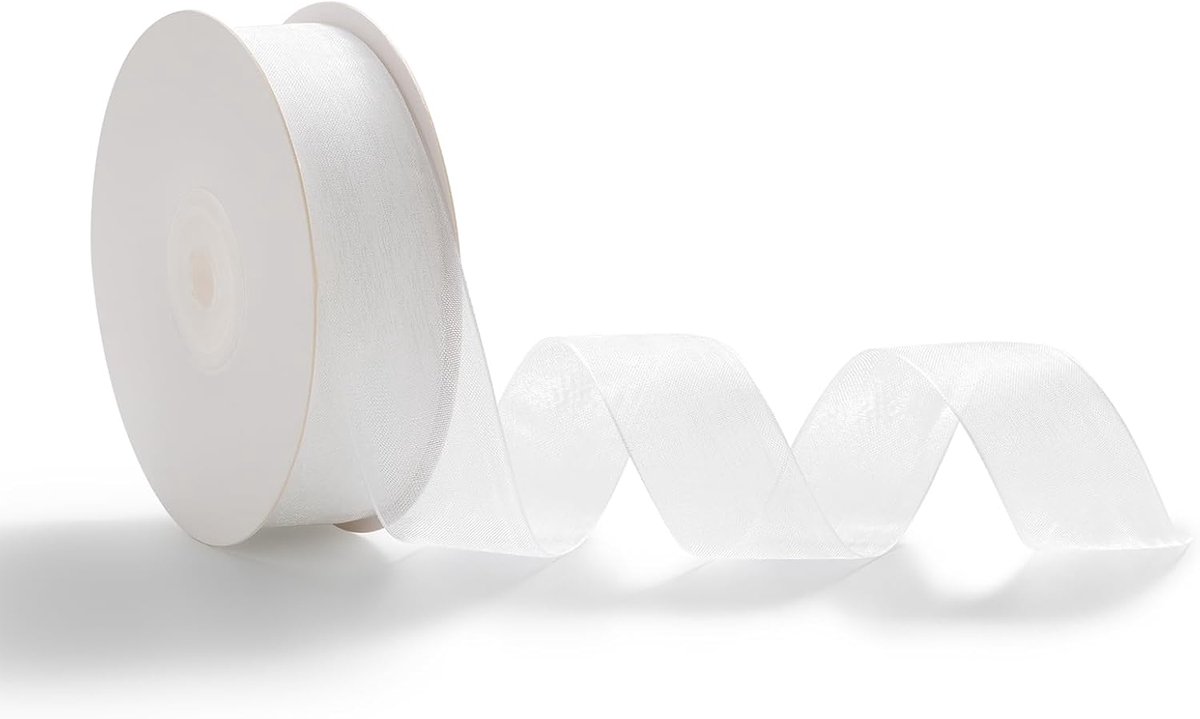 Organzaband lint bruiloft 2,5 cm x 45 m cadeaulint organza lint wit