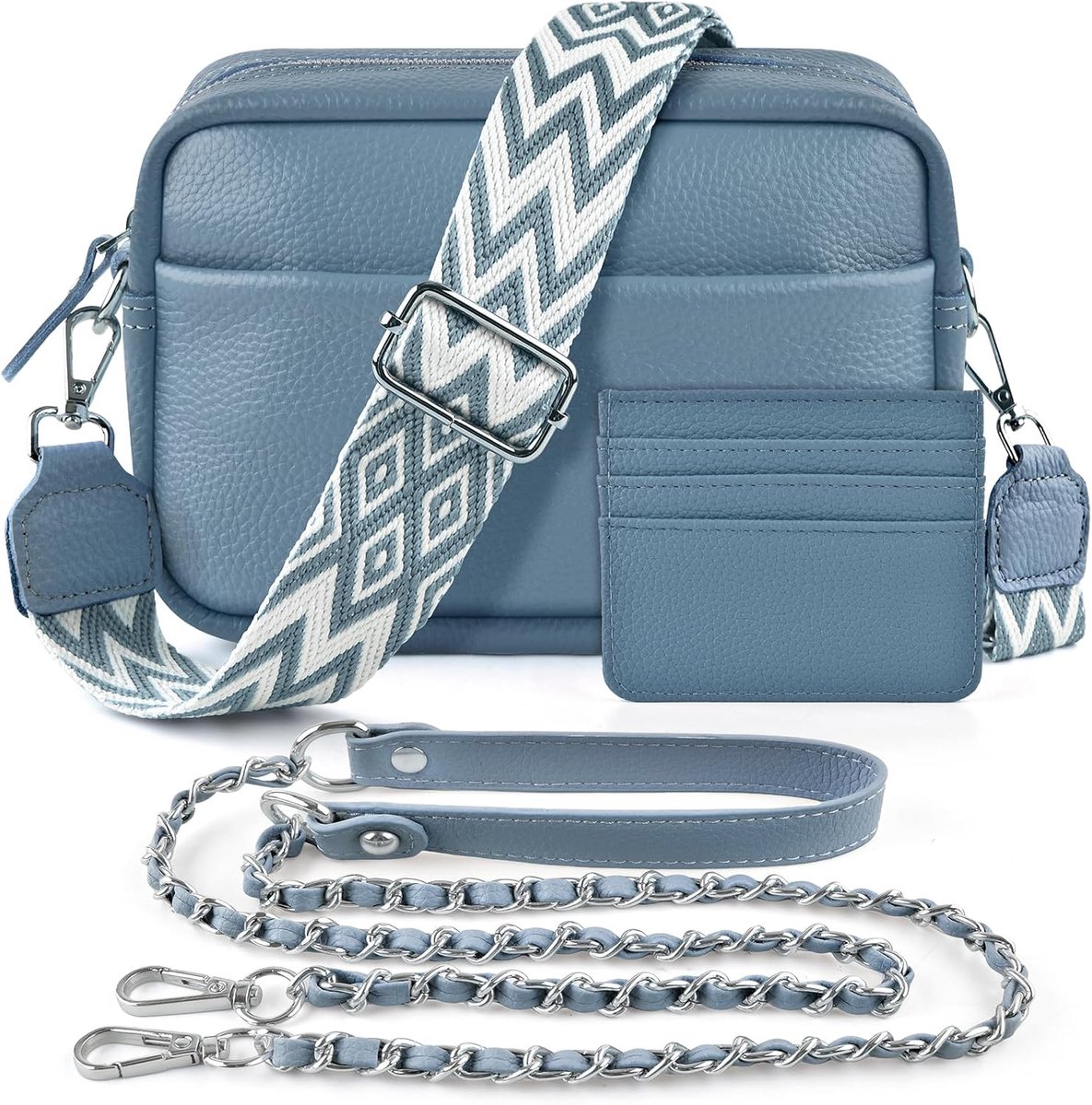 SnelShoppen - Schoudertas voor mobiele telefoon van echt leer, crossbody tas met 2 brede schouderbanden, zwarte leren schoudertas voor dames, kleine t