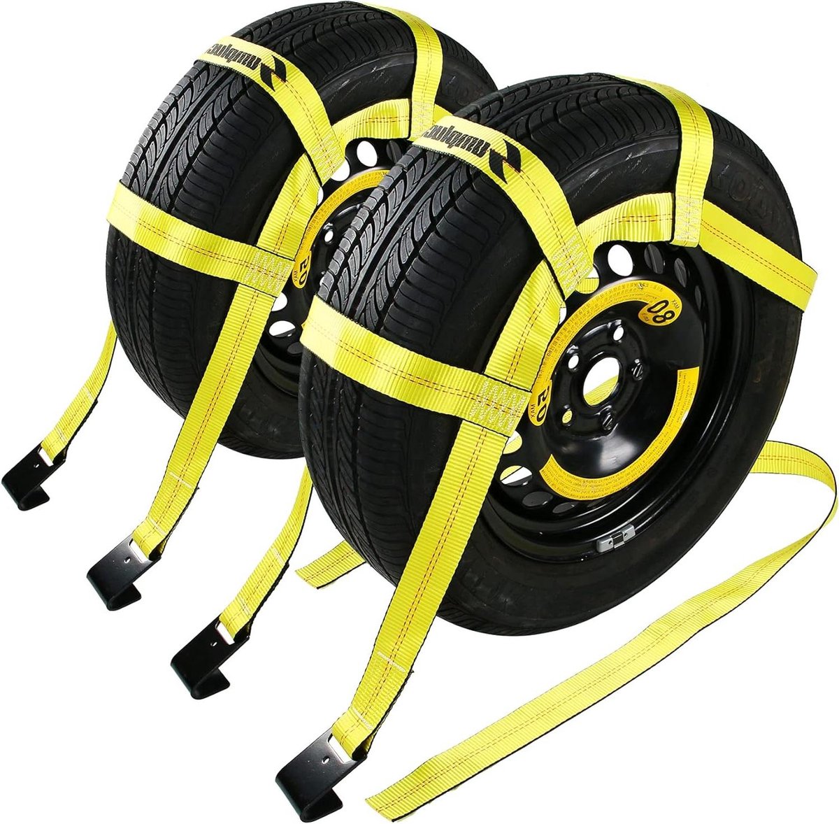 Dolly wielbanden - Transport riemen - Voertuig transporteren - Platte haak - 2 stuks - Geel
