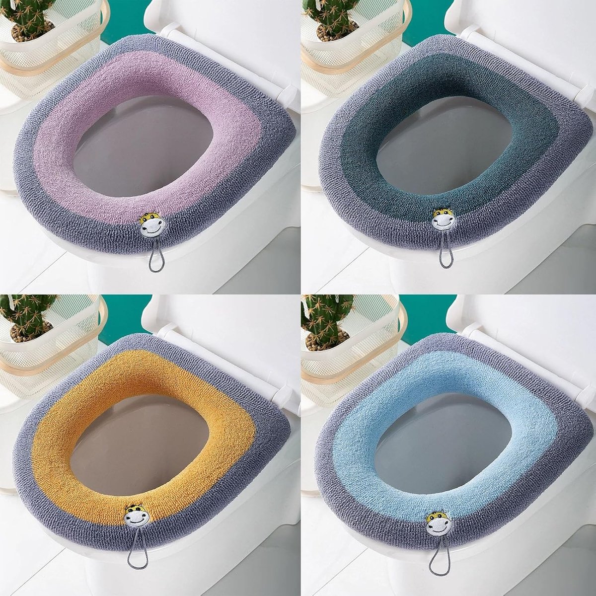 Zachte en Warme Toiletbrilhoes Set van 4 - Wasbare Toiletzitting Covers voor Comfort en Hygiëne in de Badkamer