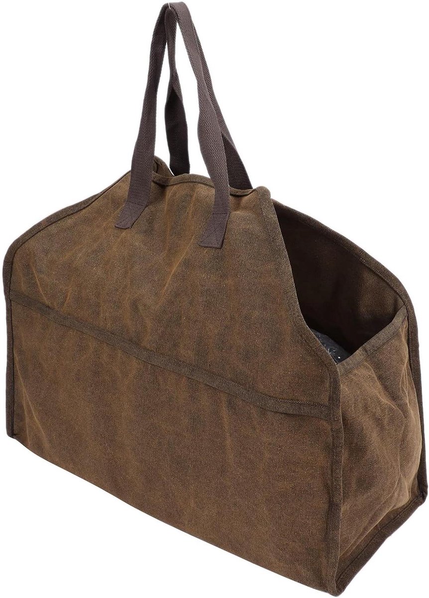 Houtdrager Canvas - Draagtas Organizer - Brandhout Transport - Sterk Slijtvast Materiaal - 58 cm Lengte - Bruin