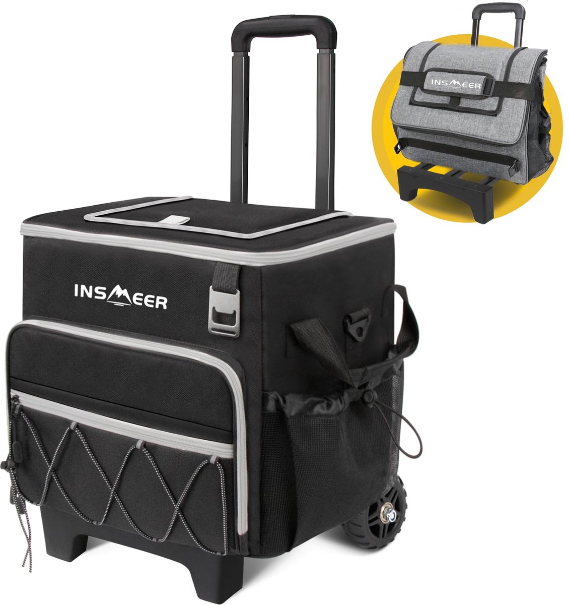 SnelShoppen - INSMEER Koeltas Groot 40L met Wieltjes, Opvouwbare Waterdichte Rolkoeler voor Strand, Camping, Picknick en Boodschappen - 60 Blikken, Ha