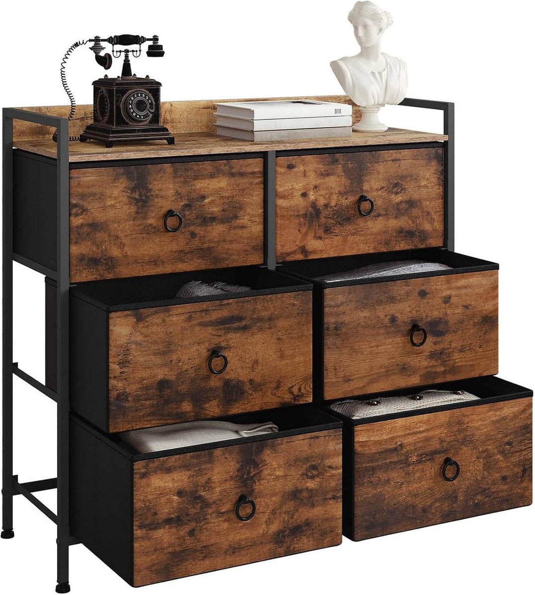 SureDeal® - ladekast - Stoffen lades - Dressoir - Metalen - Industriële stijl - 80x29x78 cm