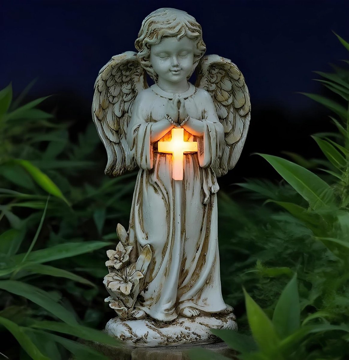Tuindecoratie op zonne-energie, engel tuinbeeldjes, zonneengel tuinbeeld, led-beschermengelfiguur, sprookjesachtige tuinbeelden, waterdicht, engelsculptuur, licht voor herfstdecoratie, binnenplaats