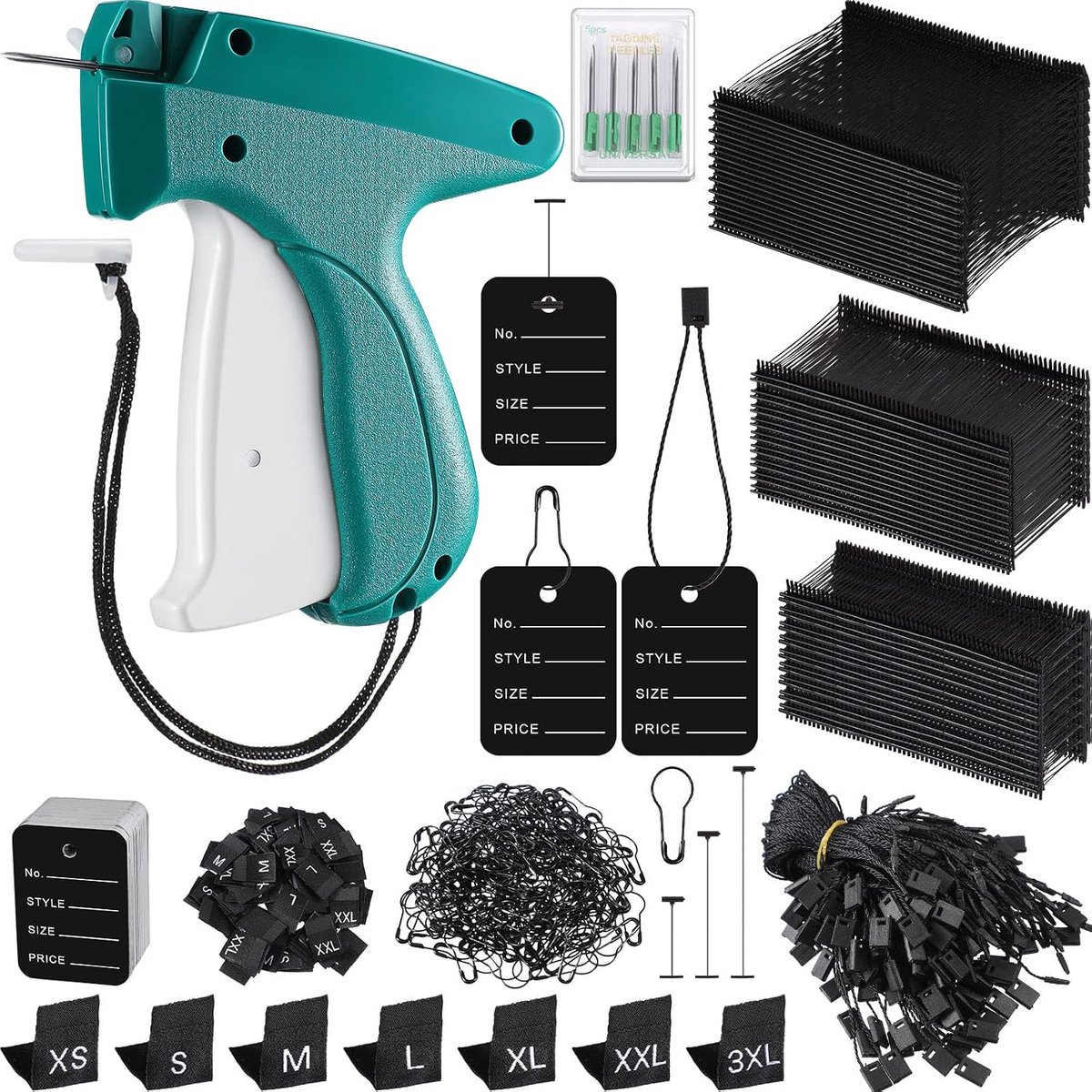 3576 stuks Tagging Gun Kleding Kledingstuk Tag Attacher Kit met Naalden Standaard Plastic Weerhaken Bevestigingsmiddelen Hang Tag Snaren Kalebas Veiligheidsspelden Verkoopprijs Tags Maat Labels voor