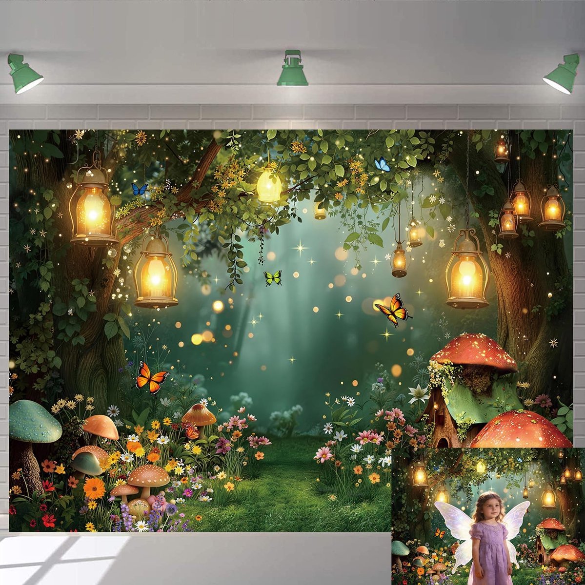Bos Fotografie Achtergrond Glitter Fairy Tuin Bloem Vlinder Achtergrond Lente Magic Wonderland Verjaardagsfeestje Decoratie Achtergrond (208 x 149 cm))