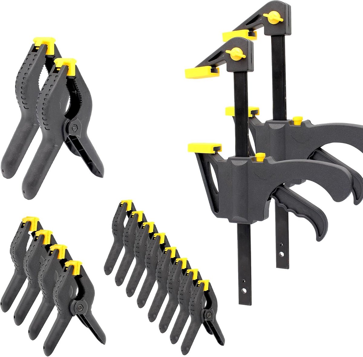 set - spantang voor houtwerk - 18-delig - 14 veerspanklemmen (3 maten) + 2 snelspanners