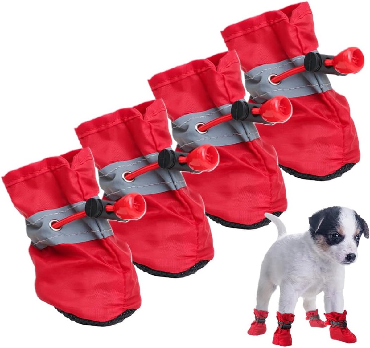 Schoenen en pootbescherming, 4 stuks, antislip schoenen, pootbescherming, verstelbare antislip sokken (rood)
